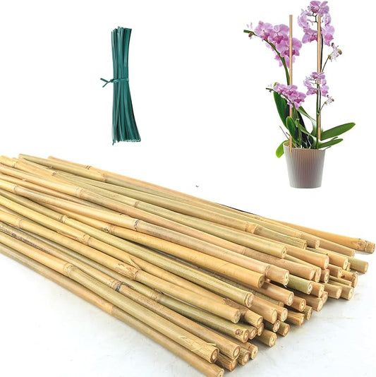 30 Pcs Natural Bamboo Plant Stakes - 16" Garden Sticks with Plant Ties for Plant Support, Tomatoes, Vegetables & Indoor Potted Plants