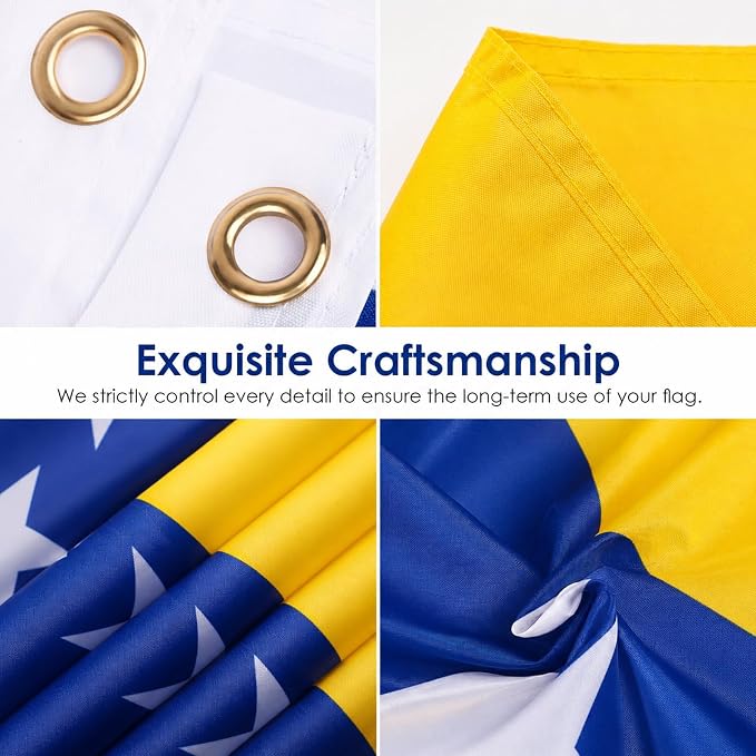 AhfuLife Bosnia and Herzegovina Flag 5ft x 3ft for Party Decor, 1 Pcs Large Bosnia-Herzegovina Flag Polyester Double Side with Brass Eyelets for World Cup Garden Street Indoor Outdoor