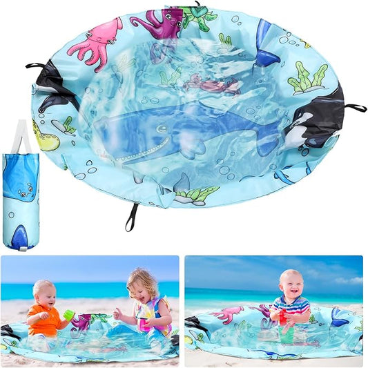 Tondiamo Baby Beach Pool for Toddler Kids Waterproof Foldable, 4.6 x 4.6 ft | 2 in 1 Sandproof Play Blanket, Portable Outdoor Vacation Summer, Mini Splash Pad, Quick Setup with Drawstring
