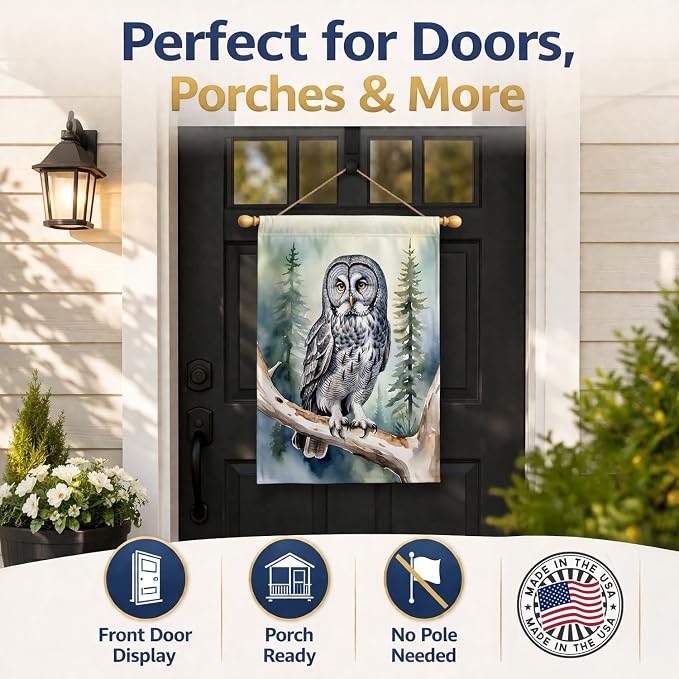 Caroline's Treasures Great Gray Owl House Flag Large Porch Sleeve Pole Decorative Outside Yard Banner Artwork Wall Hanging, Polyester, House Size, Multicolor