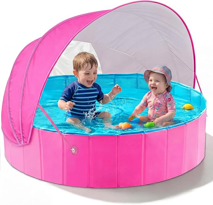 Jasonwell Kiddie Baby Pool with Canopy - Foldable Infant Toddler Kids Pool with Shade Baby Beach Essentials Tent Swimming Wading Pools for Toddlers 1-3 + Kids Dogs Ball Pit Backyard Water Play R, 40"