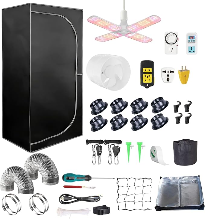 Grow Tent Kit Complete 4x4 ft High Reflective Mylar Indoor Grow Tent Hydroponics Indoor Plant Growing Tent Room Full Spectrum LED Grow Light Ventilaion Fan Growing System+Accesseries (48" x 48" x 80")