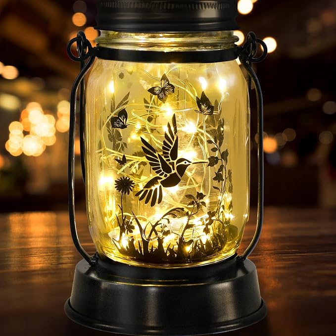 kyoryuger Hummingbird Gifts for Women/Mom/Grandma Hummingbird Solar Lanterns Mom Birthday Bird Lovers Lantern Birds Lights Solar Garden Decoration for Yard, Patio,Porch Torches, Home Decor