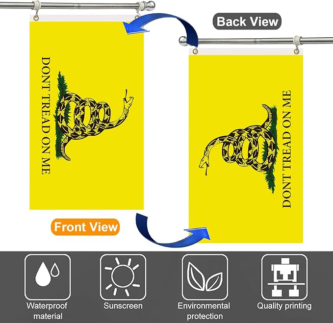 Don't Tread on Me Flag 3x5 Ft For Outside, Double Sided Dont Tread On Me Flags With Brass Grommets, 3 Ply USA American Gadsden Rattlesnake Banner Garden Flag Outdoor With UV Fade Proof