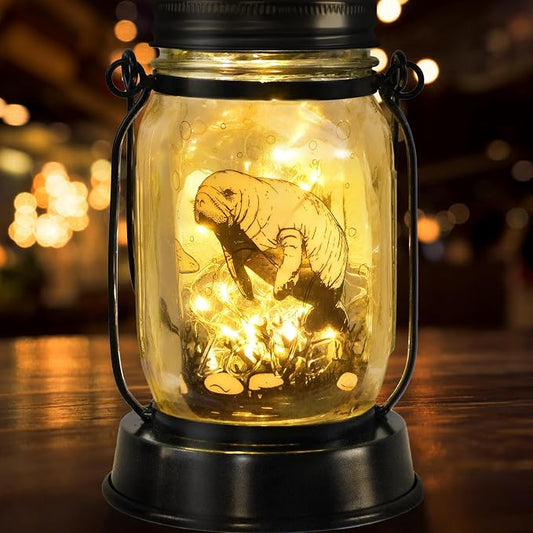 kyoryuger Manatee Gifts for Women/Men Manatee Lovers Solar Lantern Mom Birthday, Mothers Day, Sea Cow Solar Lantern Animal Lihts Garden Decoration Outside for Yard, Patio,Backyard,Porch, Torche