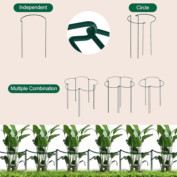 Tall Heavy-Duty 24in Plant Support Stakes - 16 Pack Peony Cages & Supports for Outdoor Plants, Half-Round Garden Stakes for Hydrangea, Roses with Extension Stakes