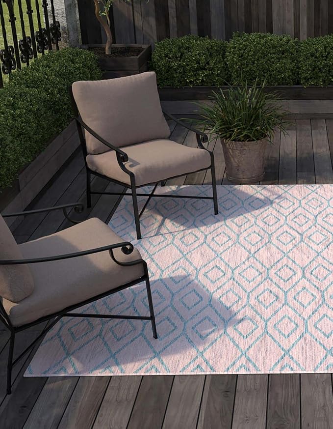Jill Zarin Outdoor Collection Area Rug - Turks and Caicos (13' Square Pink and Aqua/Light Blue)