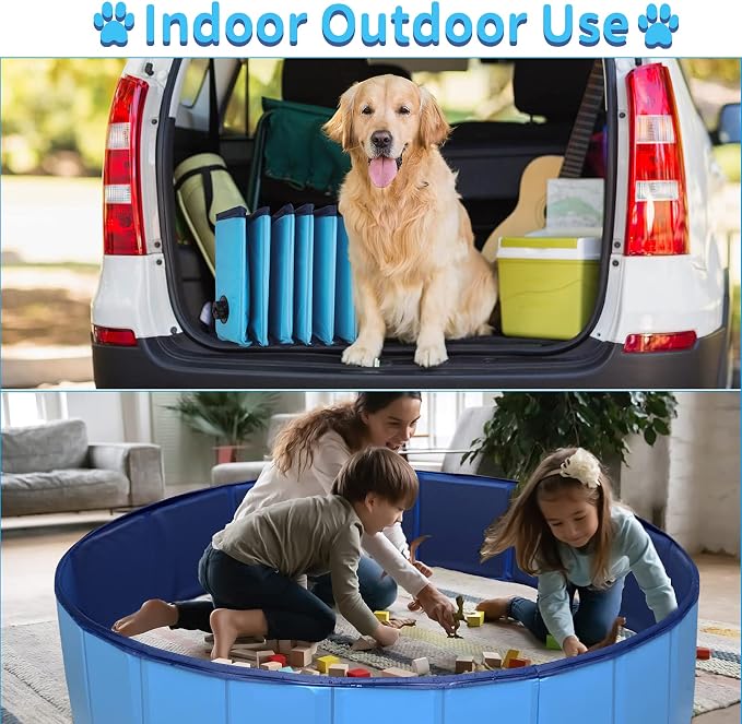 Foldable Dog Pet Bath Pool,Hard Plastic Collapsible Pet Bath Tub & Wading Pool or Dogs and Cats for Indoor/Outdoor Use,Grey 47x12 Inches