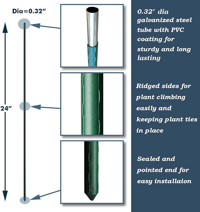 24 Inch Plant Support Garden Stakes, Steel Tomato Plant Stakes, Pack of 25