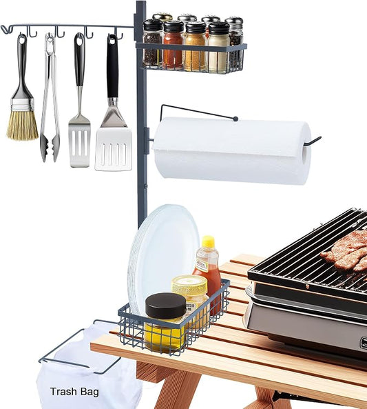 Griddle Caddy for Blackstone, 5-in-1 Outdoor Grill Organizer with Hanging Trash Bag Holder | Grill Tool Holder for Camping BBQ Accessories Storage | Grilling Gifts for Men, Dad, Father's Day