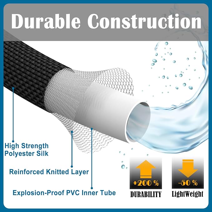 Garden Hose 150ft, Non-Expandable Lightweight & Flexible Water Hose, with 10-Pattern Spray Nozzle, Super Fabric, Leak-Proof 3/4" Solid Brass Alloy Connector Fittings, Durable