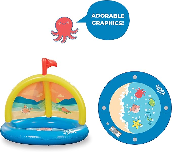 SunSmart Splash 'N Play Sandcastle - Inflatable Kiddie Pool and Sprinkler with Removable, Rotating Canopy