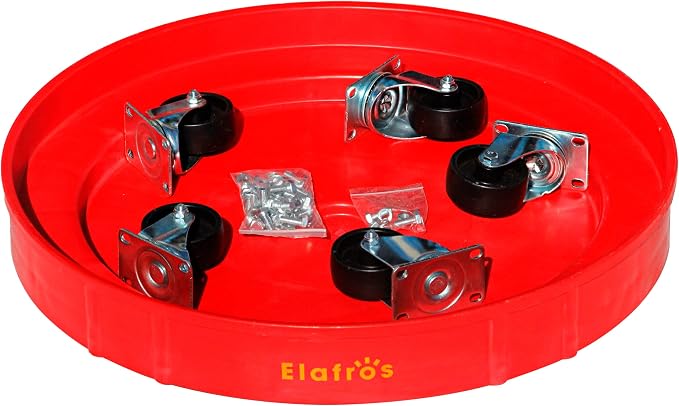 ELAFROS 30 Gallon and 55 Gallon Heavy Duty Plastic Drum Dolly – Durable Plastic Drum Cart 900 lb. Capacity- Barrel Dolly with 5 Swivel Casters Wheel,Red