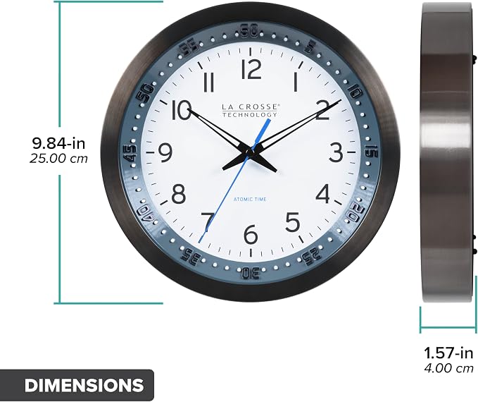 La Crosse Technology Atomic Wall Clock, Metal, 10" (404-54667)