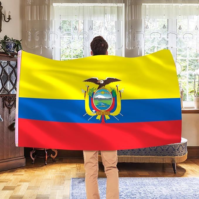 Ahfulife Ecuador Flag 3x5 Ft, 1 Pc Large Ecuadorian National Flags for Outdoor Indoor, Double Sided with Brass Eyelets for World Cup, Party, Garden, Bar, Street Decor
