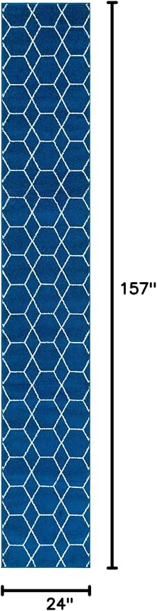 Unique Loom Trellis Frieze Collection Area Rug - Geometric (2' x 13' 1" Runner Navy Blue/Ivory)