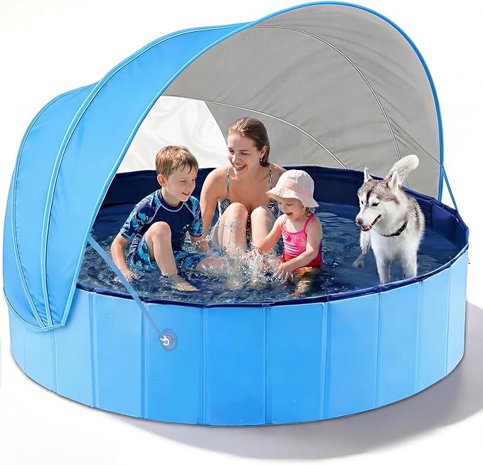 Jasonwell Kiddie Baby Pool with Canopy - Foldable Infant Toddler Kids Pool with Shade Baby Beach Essentials Tent Swimming Wading Pools for Toddlers 1-3 + Kids Dogs Ball Pit Backyard Water Play B, 79"