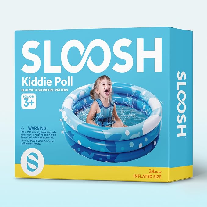 Sloosh Inflatable Kiddie Pool, 34"x10" Blow Up Kid Swimming Pool,3 Rings Blue Baby Pool for Toddler,Play Pit for Dog with Geometric Pattern for Summer Water Party Backyard Garden(Fish)