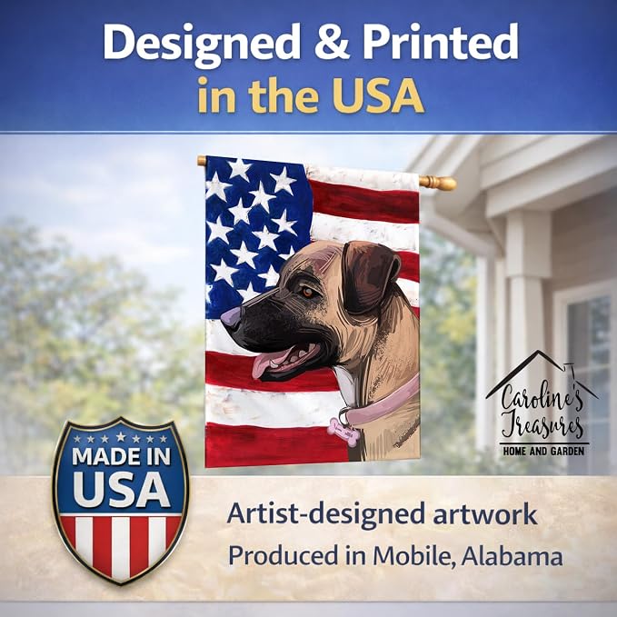 Caroline's Treasures CK6745CHF Treeing Tennessee Brindle American Flag House Flag Large Porch Sleeve Pole Decorative Outside Yard Banner Artwork Wall Hanging, Polyester, House Size, Multicolor