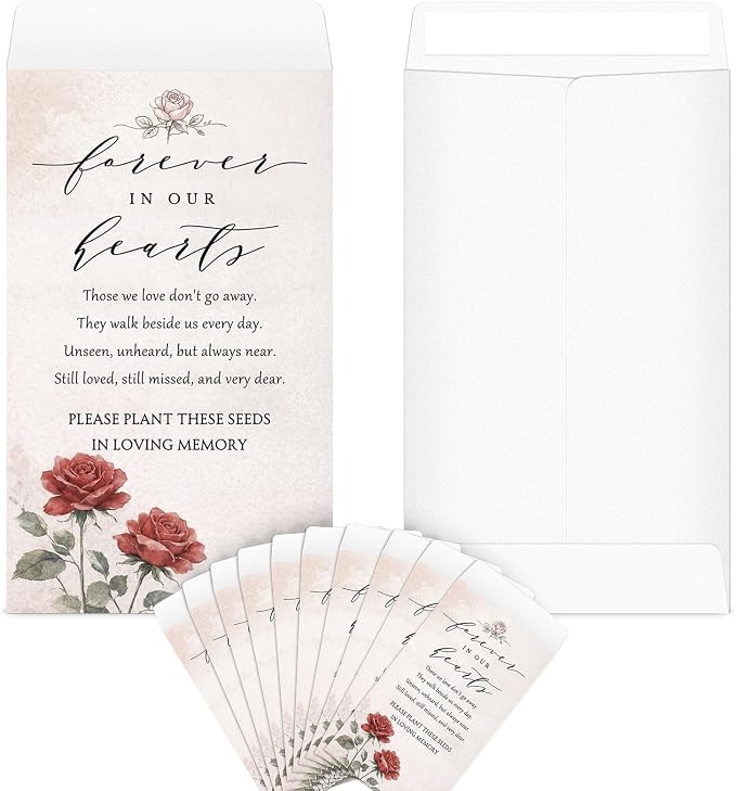 Fumete 120 Pack Red Rose Seed Mini Envelopes Resealable Seed Organizer Storage Bag Funeral Celebration of Life Packets for Memorial Day Veterans Day Funerals Loss of Loved One, 3.9 x 2.4 Inch