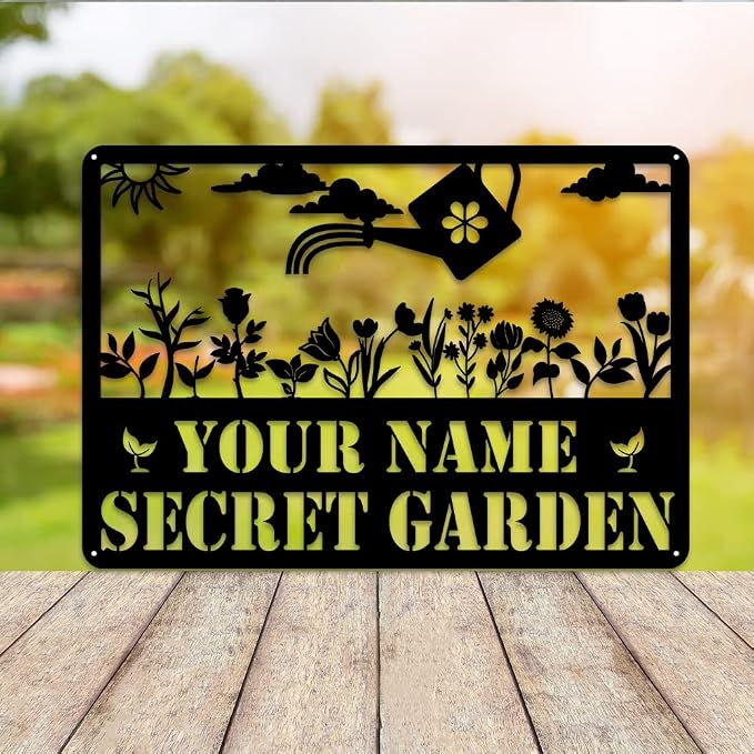 MeMate Custom Metal Decor - Personalized Flowers Garden Plaque for Women Mom Grandma, Rustic Decorations for She Shed, Potting Shed