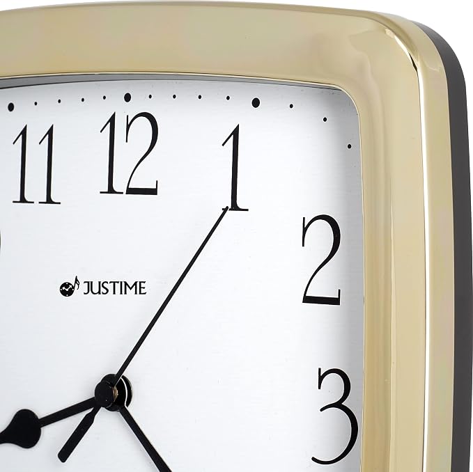 JUSTIME 8.5-inch Quality Square Water Resistant Quartz Wall Clock Special for Small Space, Office, Boats, RV (W40504 Gold Plate)