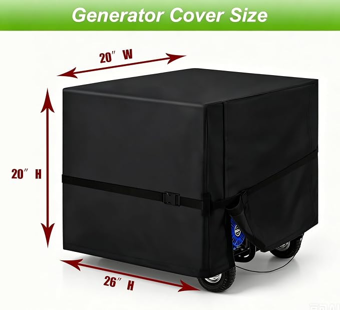DVBB Shield Waterproof Universal Generator Cover 26 x 20 x 20 inch with Windproof Strap Buckles for Most Generators 3000-5000 Watt, Black