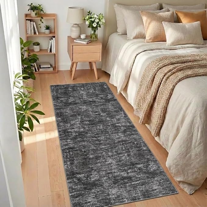 Garvee Hallway Runner Rug 2x6 Solid Color Rug for Bedroom, Dark Grey | Modern Minimalist Machine Washable Non Slip Stain Resistant Foldable Low Pile Non Shedding Rugs for Kitchen Entryway
