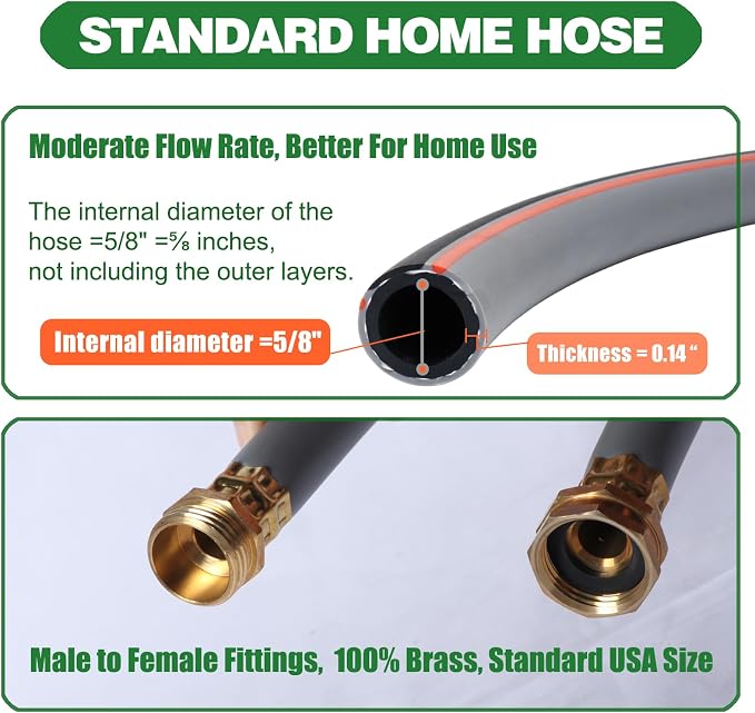 Garden Hose 50 ft 5/8,Rubber Water Hose Heavy Duty, Hybrid Durable Flexible Hose,Lightweight No Kink Hose for Outdoor Yard Lawn with Sprayer Nozzle and 3/4''Brass Solid Fittings