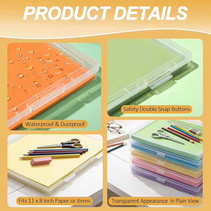 Roowest 8 Pack Photo Storage Box for 8" x 10" Photos Large Clear Plastic Scrapbook Paper Storage Containers with Snap-Tight Latch Picture Organizer for Protecting Crafts Office Supplies A4 Files
