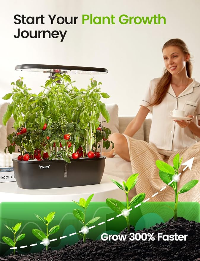 LETPOT Hydroponics Growing System, 12 Pods Indoor Herb Garden Kit with 24W LED Grow Light, 5.5L Water Tank & 16" Adjustable Height, Smart Indoor Gardening System for Kitchen, Home & Gift