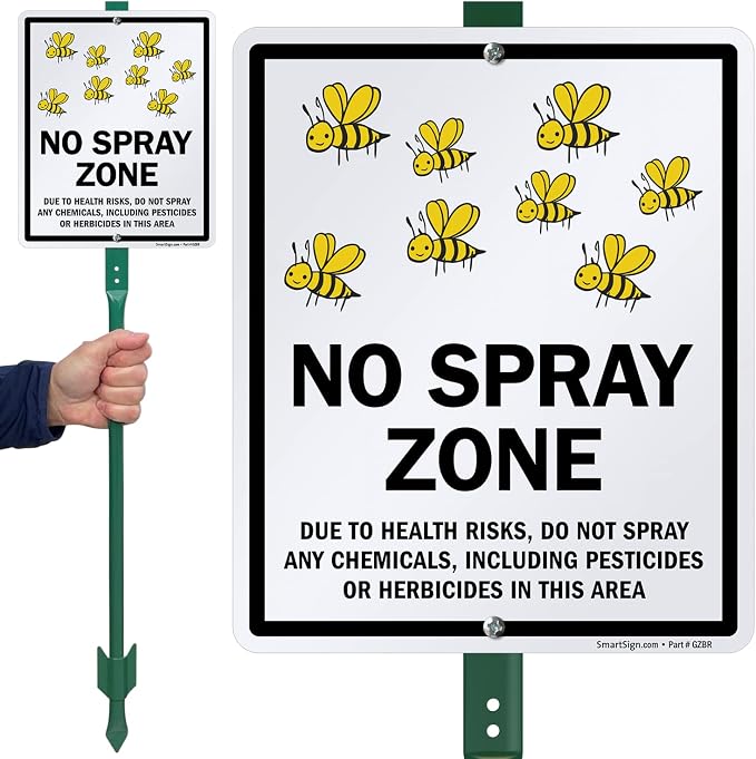 SmartSign 30.5x25.4 cm "No Spray Zone – Due To Health Risks, Do Not Spray Any Chemicals, Including Pestizides Or Herbicides In This Area" Hofschild mit 3 Fuß Pfahl, Schwarz und Weiß, 1 Stück