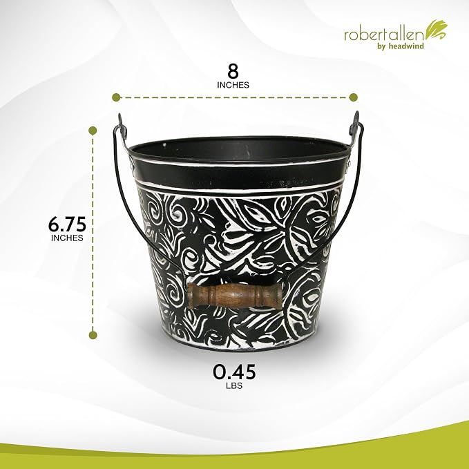 Headwind Vintage Collection - Floral Charcoal Planter with Handles – 8 Inch Medium Flower Pots Decorative Plant Indoor – Plant Pots Indoor with Drainage By Robert Allen