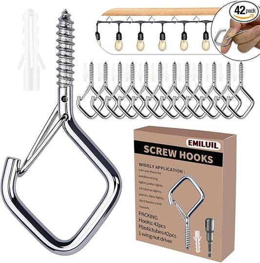 42 PCS Metal Sliver Eye Screw Hooks for Hanging Heavy Duty.Windproof Ceiling Hooks for Hanging Plants,Cup,Wind Chime,Bird Feeders,Christmas String Lights at Indoor&Outdoor 2.2 Inch