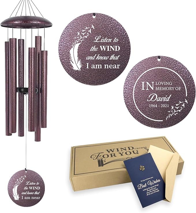 ASTARIN 36" Large Deep Tone Personalized Sympathy Wind Chimes, Memorial Wind Chime for Loss of Mother Father Loved One, Angel's Feather Bereavement Gifts Decor Outdoor Patio Garden(Produced in Texas)