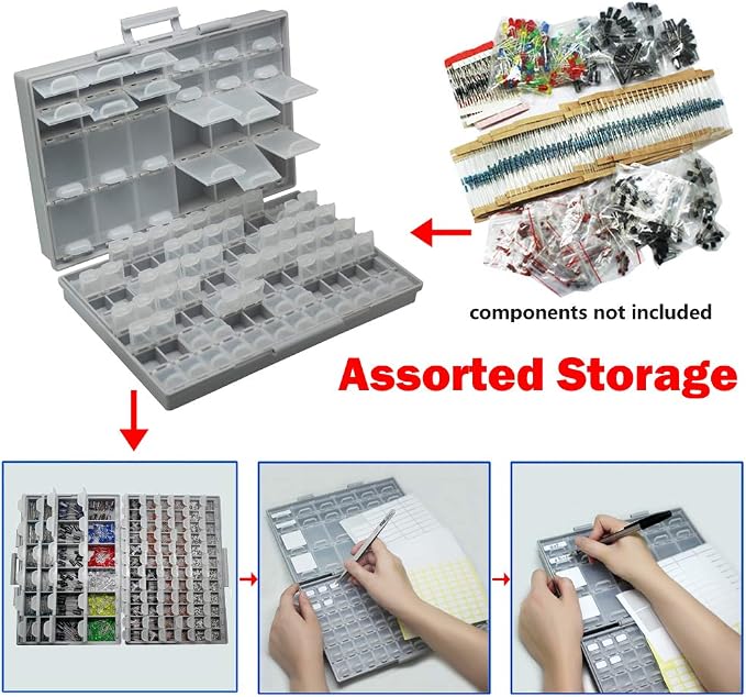AideTek BOXALL96 96 Lids Enclosure SMD SMT Parts Organizer Surface Mount Box Labels