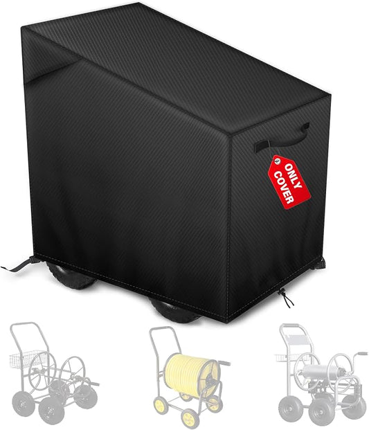 4-Wheel Garden Hose Reel Cart Cover – Weather-Resistant Protective Cover for Outdoor Hose Reels & Carts, Protects Against Sunlight, Rain, Snow, Sandstorms – Black