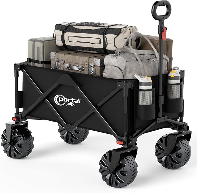 PORTAL Heavy-Duty Folding Wagon Cart, Large Collapsible Utility Wagon with All-Terrain Wheels for Beach, Camping, Garden & Grocery