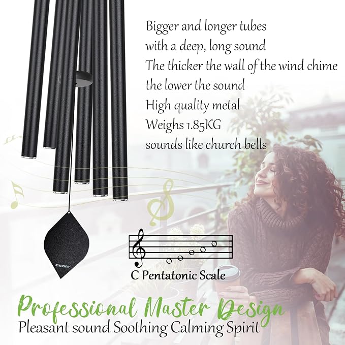 50" Extra Large Wind Chimes for Outside, Big Deep Tone Unique WindChimes Outdoor Gifts for Mom/Women/Men, House Warming Gifts New Home graden Hanging Decor (Black)
