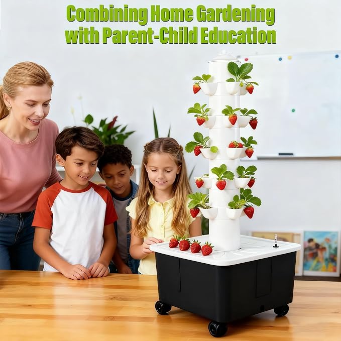 Hydroponics Growing System, Indoor Gardening System, Hydroponic Tower with 30 Liter Capacity Mobile Water Tank for Home, Balcony or Small Greenhouse Growing
