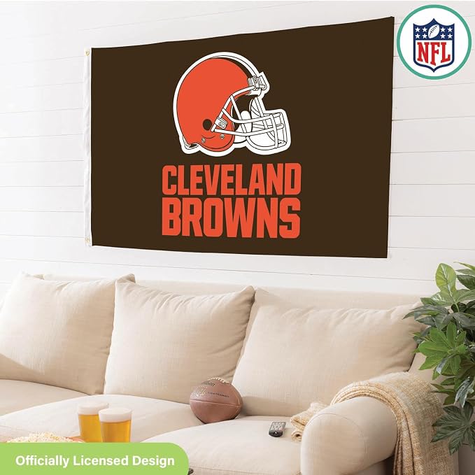 NFL Cleveland Browns 3' x 5' Outdoor Durable Flag with Grommets | Heavy Duty Flag & Banner for Outdoor Garden Patio | Indoor Wall Decor Flag for Room | Works with Flag Poles for Outside House