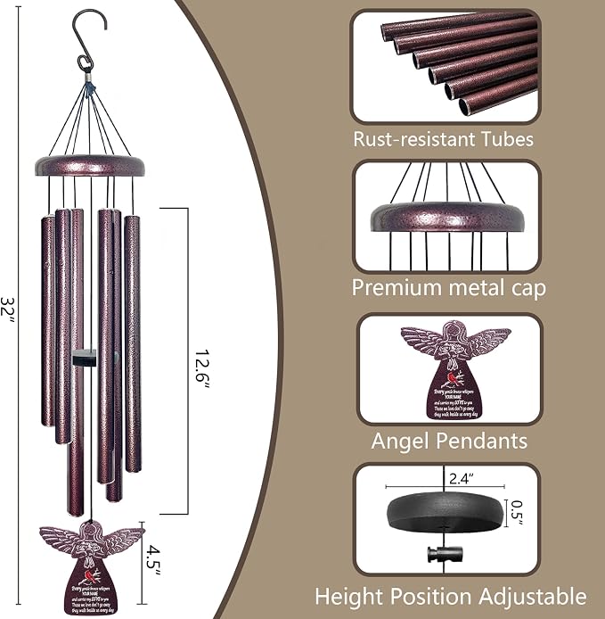 Wind Chimes for Loss of Loved One - 32" Windchimes Memorial Gifts with Angel Wind Catcher, Cardinal Wind Chime for Outside, Sympathy Gifts for Garden Porch Decor