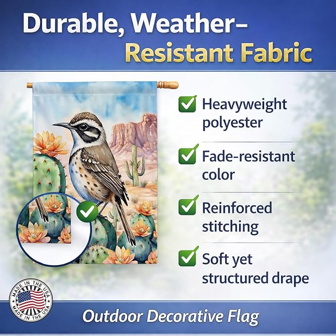 Caroline's Treasures Arizona Cactus Wren House Flag Large Porch Sleeve Pole Decorative Outside Yard Banner Artwork Wall Hanging, Polyester, House Size, Multicolor