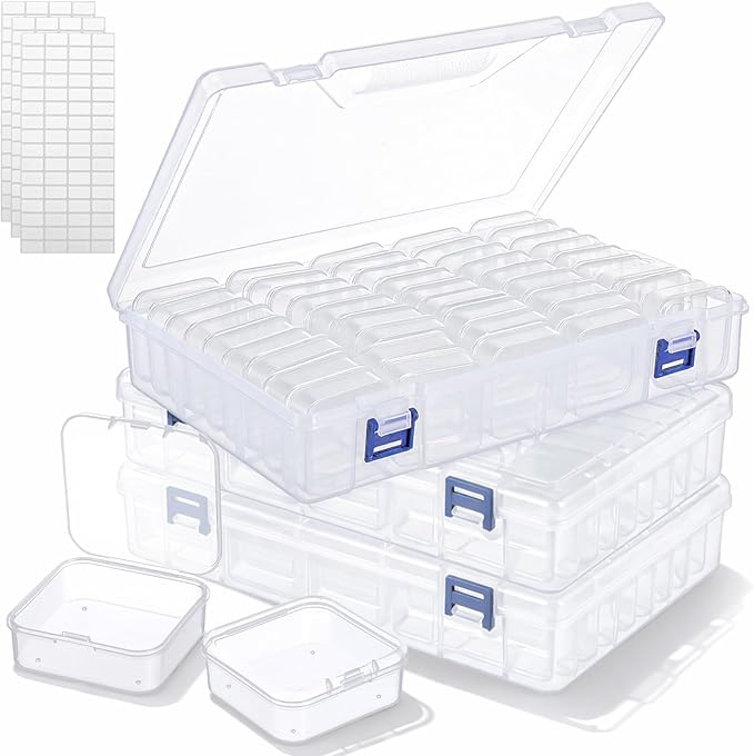 3 Pack Bead Organizer Box, 138Pcs Bead Organizers and Storage Plastic Cases, Mini Clear Beads Storage Containers Boxes with Hinged Lid for Seed, Jewelry, DIY Craft （3 Pack,138 Organizers)