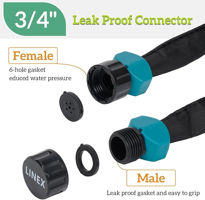 LINEX Flat Soaker Hose 1/2" x 50 ft with Stake for Garden Beds Drip Sprinkler Irrigation Hose Heavy Duty Saving 80% Water For Vegetable