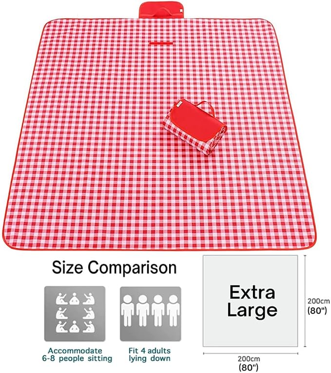 LRUUIDDE Extra Large Picnic Blanket Beach Blankets, Outdoor Foldable Waterproof Sand Mat for Beach Camping Hiking Travel Family Concerts Grass Park Music Festival Lawn Mats (Red, 80x80inch)