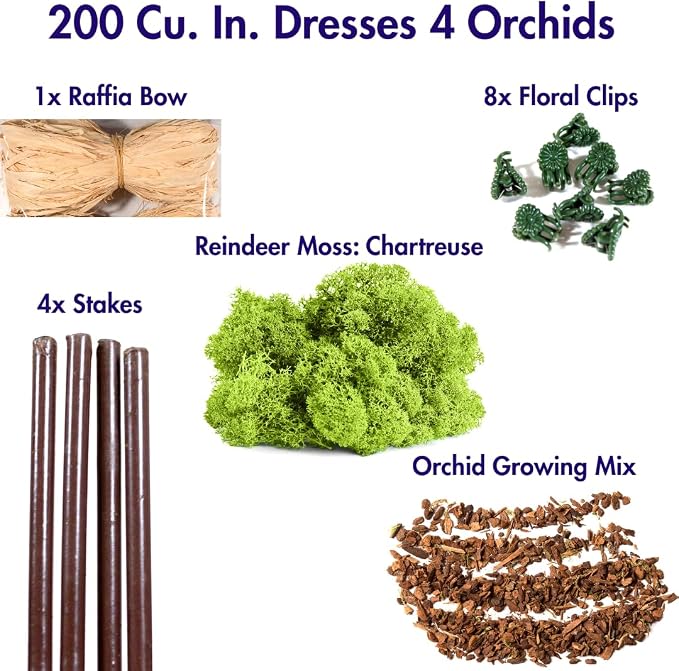SuperMoss (90509) Orchid Potting Kit, Complete Orchid Care Set with Preserved Moss, Orchid Bark, Floral Clips and Stakes, 200 Cu. in., Reindeer Moss, Chartreuse