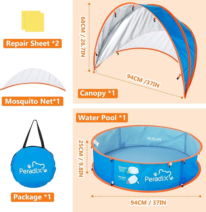 Peradix Paddling Pool for Kids & Pets Infant Ball Pit Tent, Baby Beach Tent, Toddler Wading Pool UV Sun Shelter Canopy with Mosquito Net, Portable Pop Up Tent Summer Beach Toys for Child