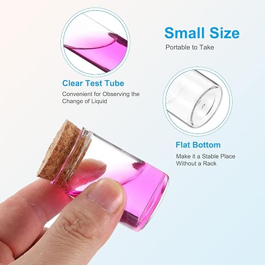 PATIKIL 15ml Test Tubes, 12pcs 1.57x1.18 Glass Clear Flat Bottom Test Tube Containers with Cork Stopper for Bead Party Candy Bath Salt Storage Scientific Experiment Plant Propagation