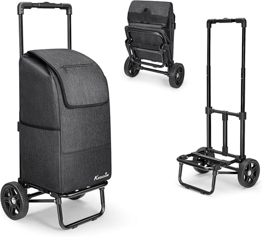 KEDSUM 2 in 1 Shopping Carts for Groceries, 330 lbs Grocery Cart on Wheels, Foldable Utility Carts with Wheels, Hand Truck with Waterproof Tote Bag for Shopping, School, Laundry, Craft Show, Black
